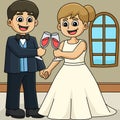 Wedding Groom Bride Toast Colored Cartoon Royalty Free Stock Photo