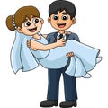 Wedding Groom Carrying Bride Cartoon Clipart