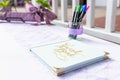 Wedding Guest Book on Table with Pens Royalty Free Stock Photo