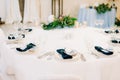 Wedding guest table decorated with bouquet and settings Royalty Free Stock Photo