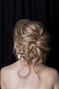 Wedding hairstyle beautiful bride delicate girl in the air pink dress in studio on white background