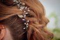 Wedding hairstyle of the bride. wedding preparations. happy day