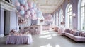 Wedding hall decorated with pink and blue balloons. 3d rendering