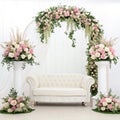 Wedding hall decorations with sofa and flowers isolated on white background Royalty Free Stock Photo