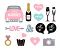 Wedding icon set cartoon style marriage bride Royalty Free Stock Photo