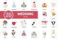 Wedding icon set. Contains editable icons wedding theme such as bride dress, wedding cake, dove and more.