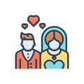 Color illustration icon for Wedding, splice and bride