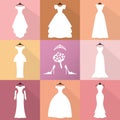 Wedding Icons.Dresses silhouette set.Fashion flat Royalty Free Stock Photo