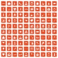 100 wedding icons set grunge orange