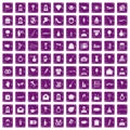 100 wedding icons set grunge purple