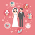 Wedding infographic set with Cartoon Bride and