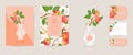 Wedding invitation apple vector card. Vintage botanical Save the Date set. Design template of fruits, flowers Royalty Free Stock Photo