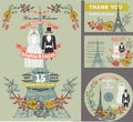 Wedding invitation.Autumn leaves,dresses,Eiffel