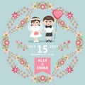 Wedding invitation with baby Bride,groom,floral frame Royalty Free Stock Photo