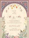 Wedding Invitation Card Design. Mughal arch with floral invitation card for printing. Royalty Free Stock Photo