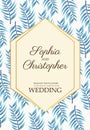 wedding invitation card with blue leafs pattern Royalty Free Stock Photo
