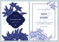 Wedding invitation card with blue and white edelweiss