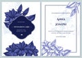 Wedding invitation card with blue and white gentiana