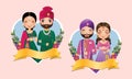 Wedding invitation card the bride and groom cute couple in traditional indian dress cartoon character Royalty Free Stock Photo