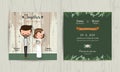 Wedding invitation card cartoon hipster bride and groom Royalty Free Stock Photo