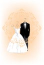 Wedding invitation card with clothes a bride and groom Royalty Free Stock Photo