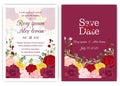 Wedding invitation card with colourful floral and leaves