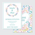 Wedding invitation card with cyan and pink flower wreath vector design template Royalty Free Stock Photo