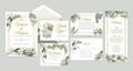 Wedding invitation card design, floral invite. Tropical jungle leaves elegant frame set , olive green plants, palm tree leaves.