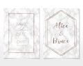 Wedding Invitation card with golden frames and marble texture. Luxury marble with rosegold geometric business card design template Royalty Free Stock Photo