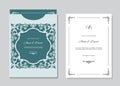 Wedding invitation card and envelope template with laser cutting filigree frame. Royalty Free Stock Photo