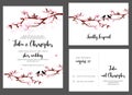 Wedding Invitation card with flower branches and birds