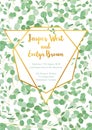 Wedding invitation card with leaves and eucalyptus branches with