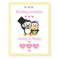 Wedding invitation card with penguin.