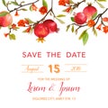 Wedding Invitation Card - with Pomegranates and Flowers Background