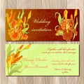 Wedding invitation card with red iris flower background. Vector illustration Royalty Free Stock Photo