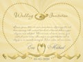 Wedding invitation or card with ribbon form of a heart and a contour of the heart. Vector Image