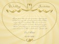 Wedding invitation or card with ribbon form of a heart and a contour of the heart. Vector Image
