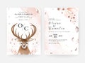 Wedding invitation card set with hand painted deer head and floral watercolor Royalty Free Stock Photo