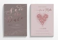 Wedding invitation card set. Modern design template with rose go