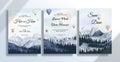 Wedding invitation card set with watercolor landscape paintings travelling with balloons