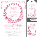 Wedding invitation card set.Watercolor pink floral wreath Royalty Free Stock Photo