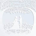 Wedding invitation card with silhouette bride and groom.