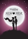 Wedding invitation card with silhouette bride and groom.full moo Royalty Free Stock Photo