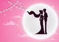 Wedding invitation card with silhouette bride and groom Royalty Free Stock Photo