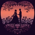 Wedding invitation card with silhouette bride and groom Royalty Free Stock Photo