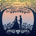 Wedding invitation card with silhouette bride and groom Royalty Free Stock Photo