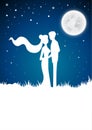 Wedding invitation card with silhouette and winter.full moon background. Vector Royalty Free Stock Photo