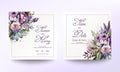 Wedding invitation card template with beautiful floral in frame. Flower watercolor brush texture. Save the date invite cards. Royalty Free Stock Photo