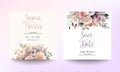 Wedding invitation card template with beautiful floral and leaves. Flower watercolor brush texture. Save the date invite cards. Royalty Free Stock Photo