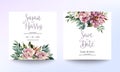 Wedding invitation card template with beautiful floral and leaves. Flower watercolor brush texture. Save the date invite cards. Royalty Free Stock Photo